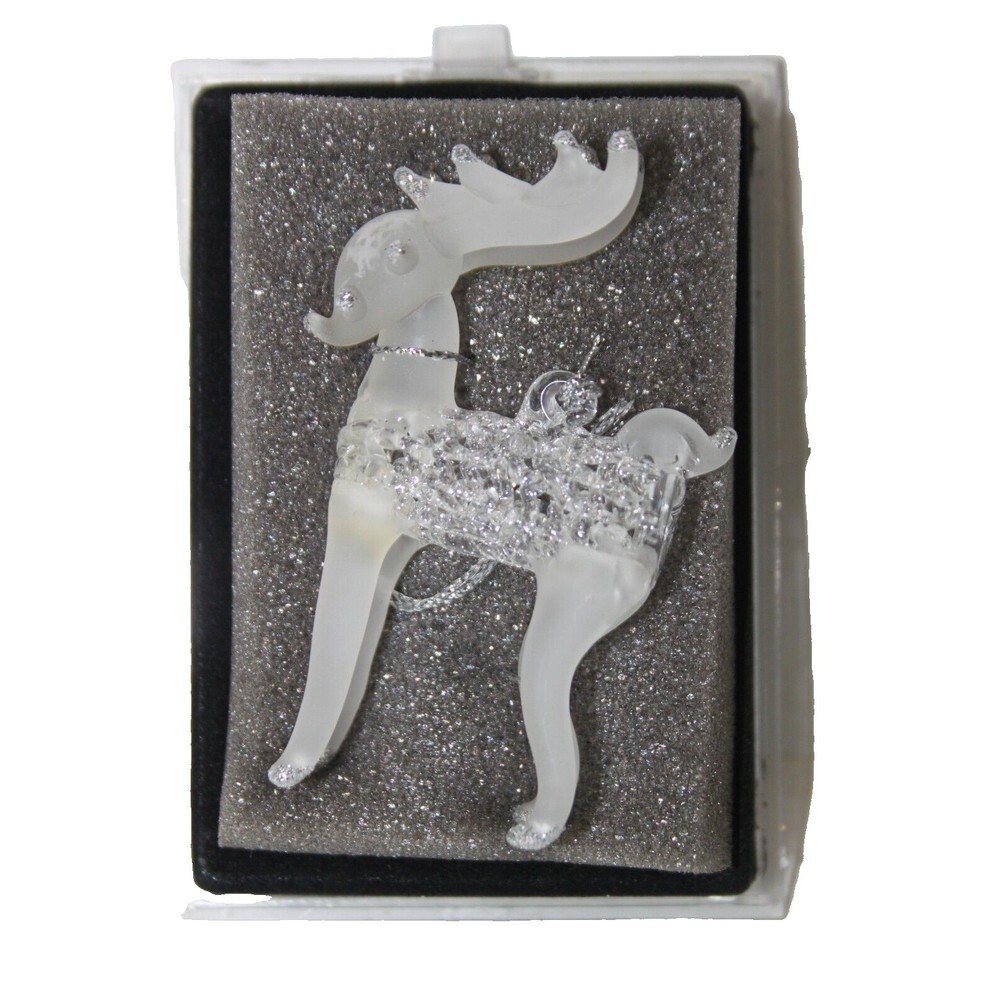 Hand Spun Glass Reindeer Shape Christmas Ornament Translucent Glitter Shine 3"